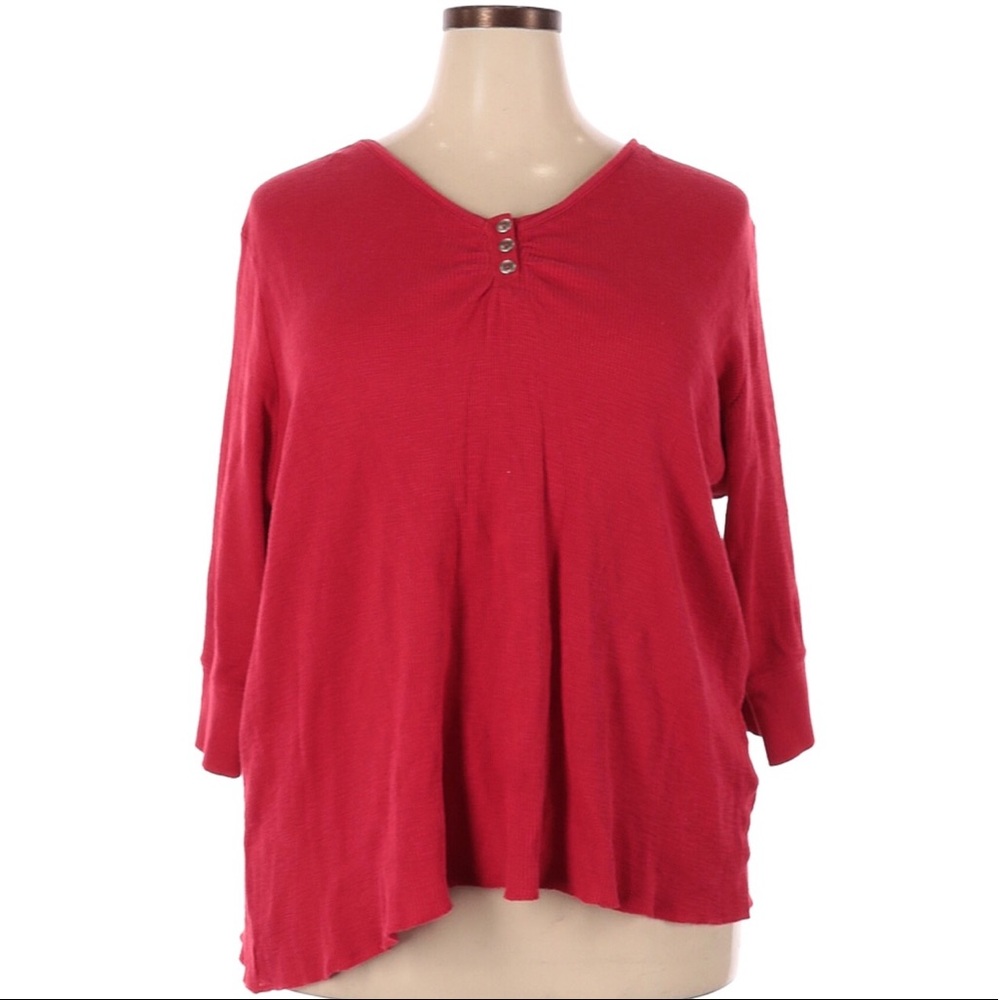 🔥 Avenue Red Weekend Henley Top - Picture 1 of 4